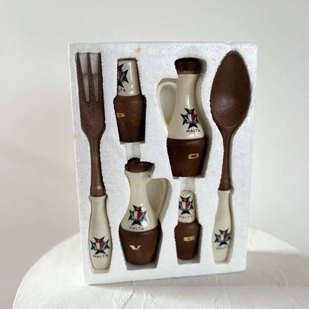 VINTAGE‎ MATERIAL 6 PIECE SALAD SERVING SET